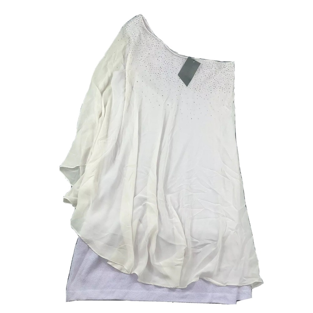 ST JOHN Orchid Lavender Wool Rayon Jeweled One Shoulder Dress K123083 16 NWT